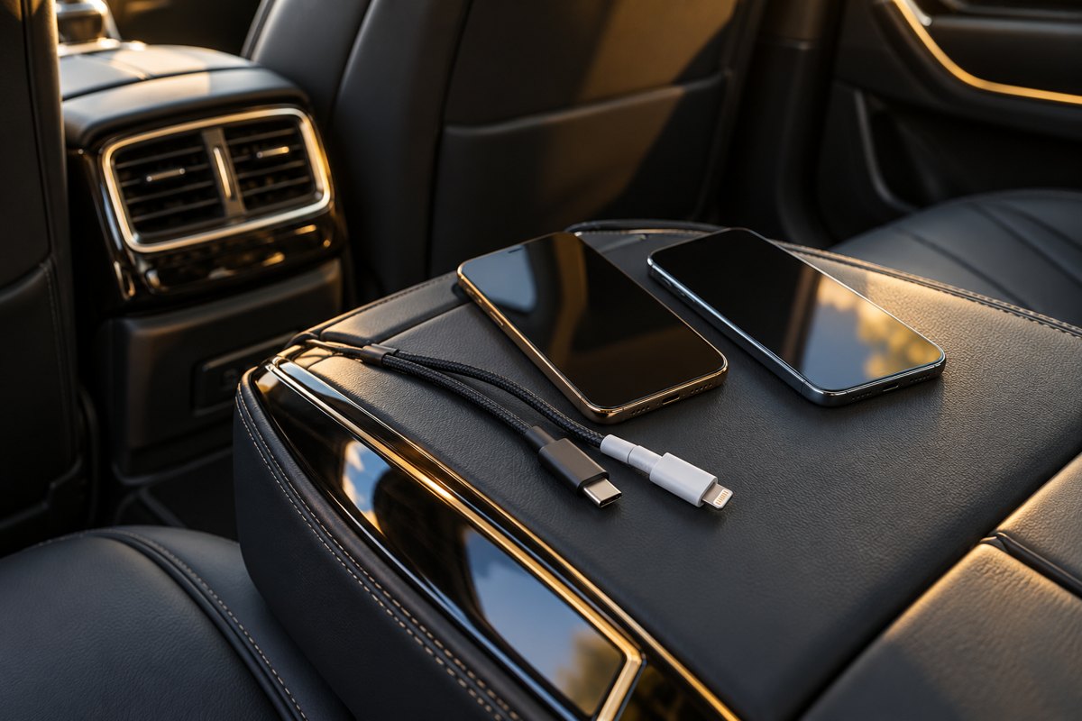 Câbles de recharge Lightning et USB-C à bord, illustration